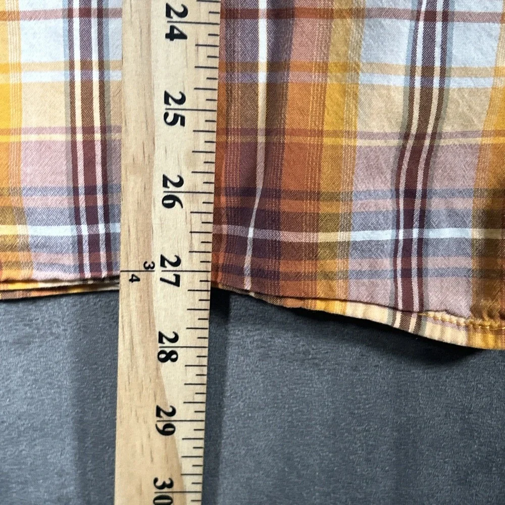 North Face Mens XL Plaid Short Sleeve Shirt Cotton Modal Blend Brown Orange